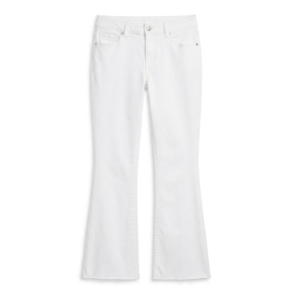 1822 Denim Flare Jeans Women Size 12 White Raw Hem Stretch CJ28M1618A1